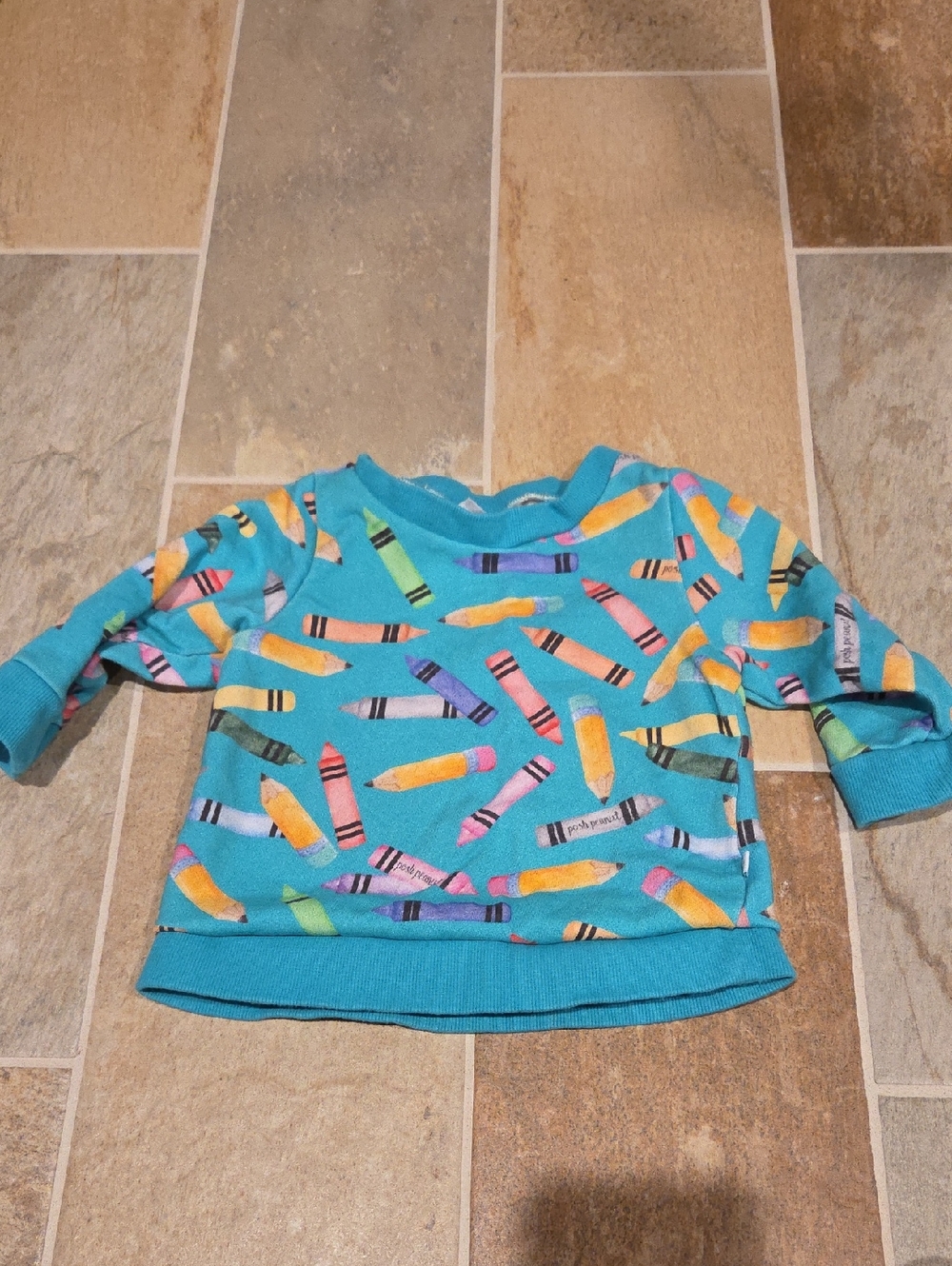 Posh Peanut Turquoise Crayon Print Long Sleeve Top